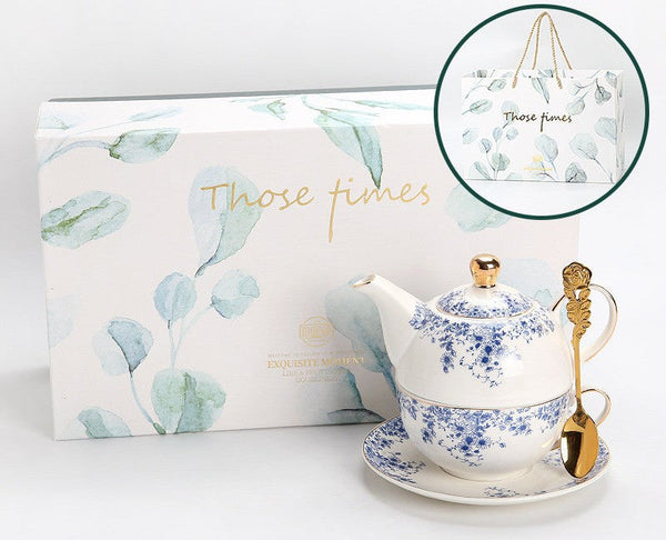 British Style Porcelain Teapot with Matching Cup and Saucer in Gift Box, Ceramic Tea Pot with Integrated Cup, Stackable Teapot and Cup Set, Mother-and-Baby Teapot with Matching Saucer-Grace Painting Crafts