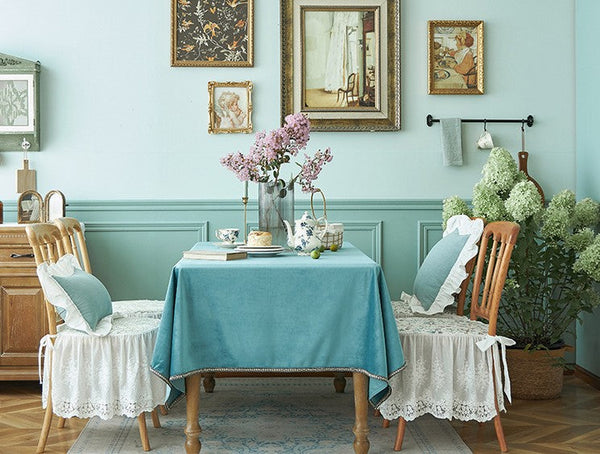 Ramie Velvet Rectangle Tablecloth for Home Decoration, Blue Square Tablecloth for Round Table, Modern Blue Table Cloth for Dining Room Table-Grace Painting Crafts