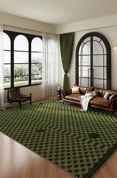 Living Room Contemporary Modern Rugs, Minimalist Geometric Rugs for Living Room, Green Absract Rugs for Bedroom, Mid Century Modern Rugs-Grace Painting Crafts