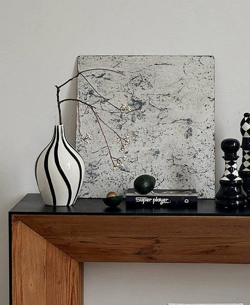 Water Holding Flower Vases, Black and White Striped Ceramic Vase, Porcelain Flower Vases, Modern Flower Vases on Table-Grace Painting Crafts
