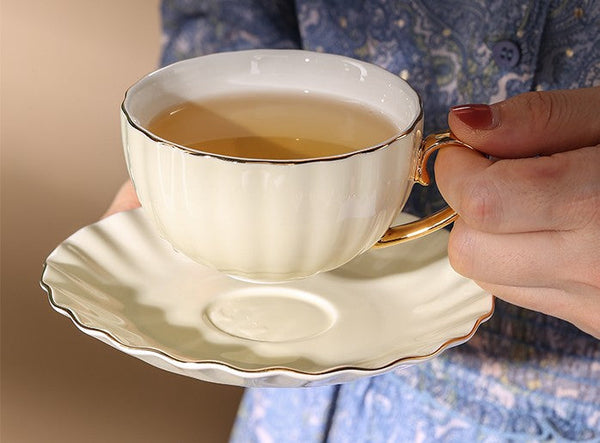 Unique Tea Cups and Saucers in Gift Box as Birthday Gift, Elegant Macaroon Ceramic Coffee Cups, Beautiful British Tea Cups, Creative Bone China Porcelain Tea Cup Set-Grace Painting Crafts