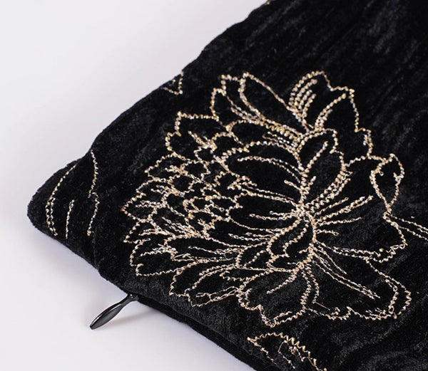 Contemporary Modern Sofa Pillows, Black Embroidery Flower Pattern Pillows for Couch, Decorative Throw Pillows for Bedroom, Large Modern Sofa Pillow for Dining Room-Grace Painting Crafts