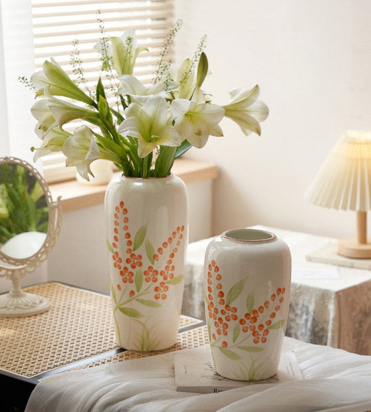 Porcelain Flower Vases, Large Flower Vases on Table, Dining Table Centerpiece, Ceramic Bouquet Vases, Handmade Water Holding Flower Vase-Grace Painting Crafts
