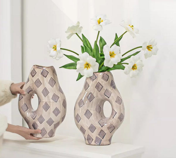 Unique Porcelain Flower Vases, Flower Vases on Table, Contemporary Vases for Modern Home Decor, Ceramic Bouquet Vases, Dining Table Centerpiece-Grace Painting Crafts