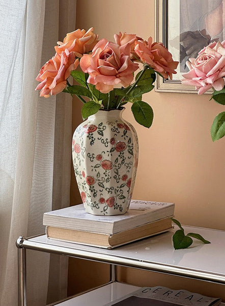 Rustic Porcelain Flower Vases, Handmade Water Holding Flower Vases, Ceramic Bouquet Vases, Tall Flower Vases on Table-Grace Painting Crafts