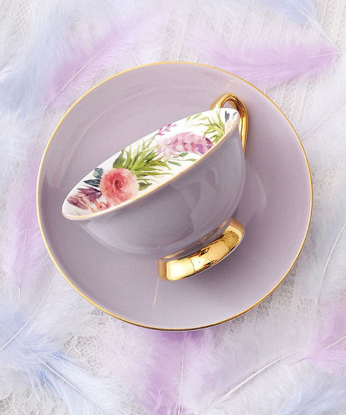 Royal Porcelain Tea Cup Saucer Set, Elegant Flower Pattern Ceramic Coffee Cups, Beautiful British Tea Cups, Unique Traditional Afternoon Tea Cup and Saucer in Gift Box-Grace Painting Crafts