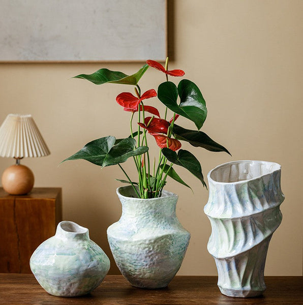 Centerpiece on Dining Table, Modern Porcelain Flower Vases, Handmade Water Holding Flower Vases, Ceramic Bouquet Vases, Flower Vases on Table-Grace Painting Crafts