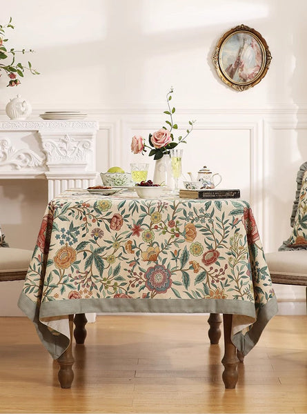 Rectangle Tablecloth Ideas for Dining Table, Flower Farmhouse Table Cover, Extra Large Modern Tablecloth, Square Linen Tablecloth for Coffee Table-Grace Painting Crafts
