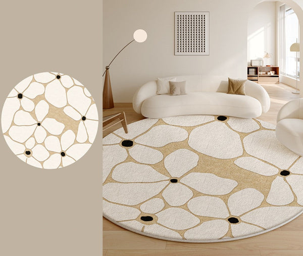 Flower Pattern Circular Modern Rugs under Chairs, Contemporary Modern Rugs for Living Room, Geometric Round Rugs for Dining Room, Bedroom Abstract Modern Area Rugs-Grace Painting Crafts