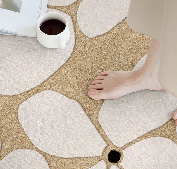 Flower Pattern Circular Modern Rugs under Chairs, Contemporary Modern Rugs for Living Room, Geometric Round Rugs for Dining Room, Bedroom Abstract Modern Area Rugs-Grace Painting Crafts