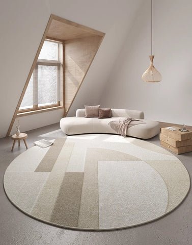 Contemporary Modern Rug Ideas for Living Room, Round Rugs under Coffee Table, Large Modern Round Rugs for Dining Room, Circular Modern Rugs for Bedroom-Grace Painting Crafts