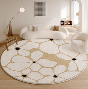Flower Pattern Circular Modern Rugs under Chairs, Contemporary Modern Rugs for Living Room, Geometric Round Rugs for Dining Room, Bedroom Abstract Modern Area Rugs-Grace Painting Crafts