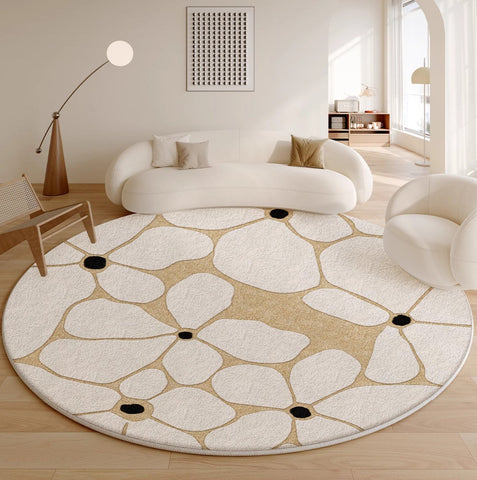 Flower Pattern Circular Modern Rugs under Chairs, Contemporary Modern Rugs for Living Room, Geometric Round Rugs for Dining Room, Bedroom Abstract Modern Area Rugs-Grace Painting Crafts