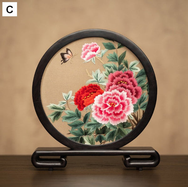 Unique Birthday Gift, Traditional Chinese Suzhou Embroidery Ornament, Exclusive Business Present Flower and Butterfly Embroidered Decor, Premium Souvenir-Grace Painting Crafts