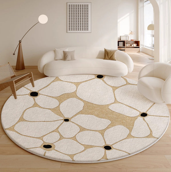 Flower Pattern Circular Modern Rugs under Chairs, Contemporary Modern Rugs for Living Room, Geometric Round Rugs for Dining Room, Bedroom Abstract Modern Area Rugs-Grace Painting Crafts