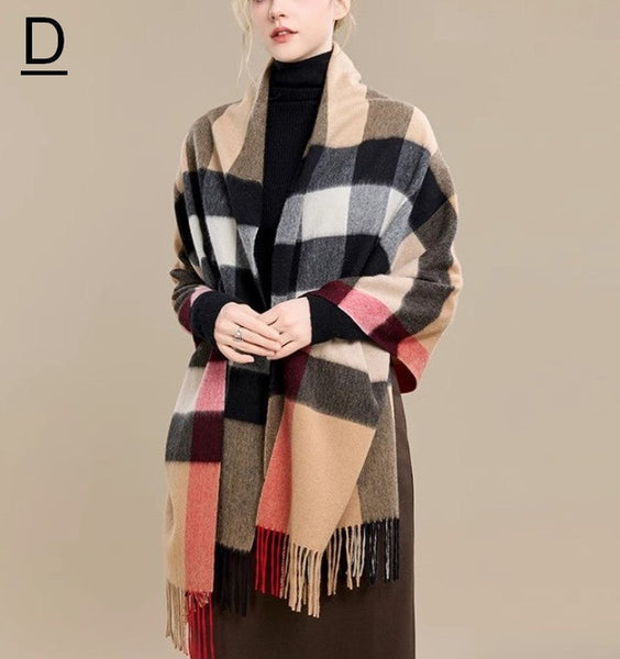 Checkered Fashion Scarf, Warm Cape, Gifts for Her, Long Wool Scarf, Soft Wool Scarf for Women, Evening Wrap, Christmas Gift, Winter Shawl, Elegant Shawl-Grace Painting Crafts