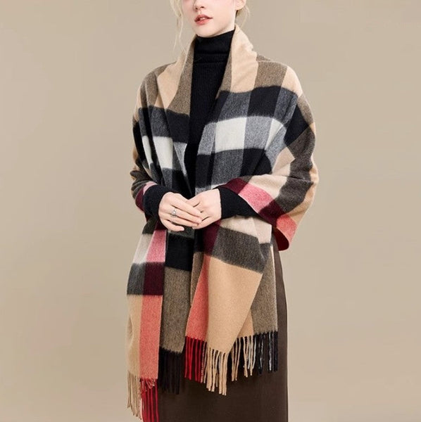 Long Wool Scarf, Soft Wool Scarf for Women, Checkered Fashion Scarf, Warm Cape, Gifts for Her, Evening Wrap, Christmas Gift, Winter Shawl, Elegant Shawl-Grace Painting Crafts