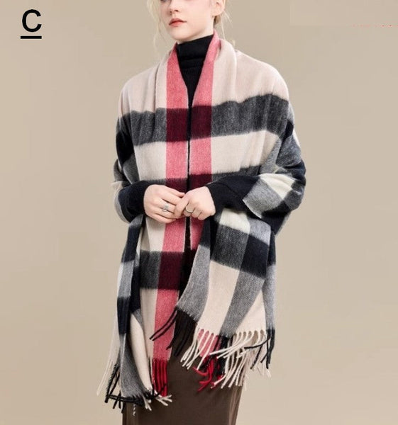 Checkered Fashion Scarf, Warm Cape, Gifts for Her, Long Wool Scarf, Soft Wool Scarf for Women, Evening Wrap, Christmas Gift, Winter Shawl, Elegant Shawl-Grace Painting Crafts