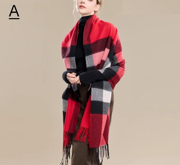 Checkered Fashion Scarf, Warm Cape, Gifts for Her, Long Wool Scarf, Soft Wool Scarf for Women, Evening Wrap, Christmas Gift, Winter Shawl, Elegant Shawl-Grace Painting Crafts
