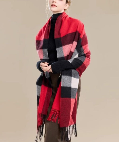 Checkered Fashion Scarf, Warm Cape, Gifts for Her, Long Wool Scarf, Soft Wool Scarf for Women, Evening Wrap, Christmas Gift, Winter Shawl, Elegant Shawl-Grace Painting Crafts