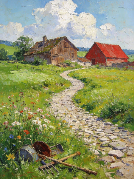 Country Cottages, Landscape Small Paintings, Original Artwork Small Paintings, Heavy Texture Oil Paintings, On Canvas Small Paintings, Hand Painted Wall Art-Grace Painting Crafts