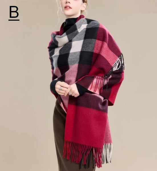 Checkered Fashion Scarf, Warm Cape, Gifts for Her, Long Wool Scarf, Soft Wool Scarf for Women, Evening Wrap, Christmas Gift, Winter Shawl, Elegant Shawl-Grace Painting Crafts