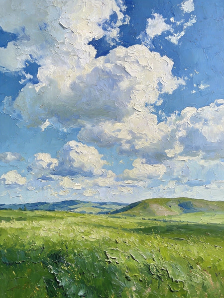Small Wall Paintings, Grassy Hills Under a Cloudy Sky, Landscape Artwork, Original Small Paintings, Small Oil Paintings, Original Small Paintings-Grace Painting Crafts