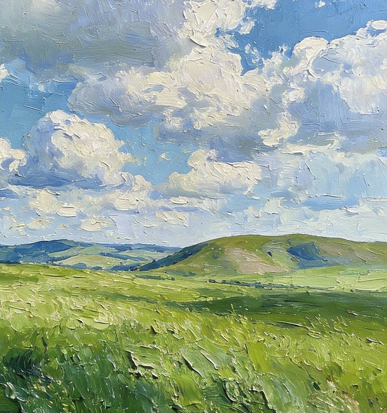 Small Wall Paintings, Grassy Hills Under a Cloudy Sky, Landscape Artwork, Original Small Paintings, Small Oil Paintings, Original Small Paintings-Grace Painting Crafts