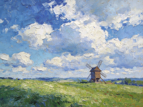 Small Wall Paintings, Windmill on the Vast Meadow, Landscape Artwork Canvas Paintings, On Canvas Small Paintings, Hand Painted Canvas Art, Original Landscape Paintings-Grace Painting Crafts