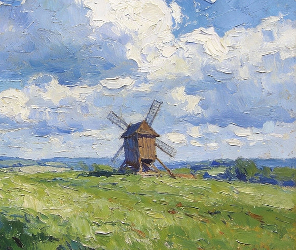 Small Wall Paintings, Windmill on the Vast Meadow, Landscape Artwork Canvas Paintings, On Canvas Small Paintings, Hand Painted Canvas Art, Original Landscape Paintings-Grace Painting Crafts
