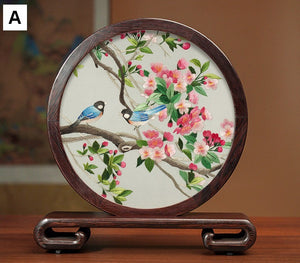 Traditional Chinese Suzhou Silk Embroidered Ornament, Premium Souvenir, Exclusive Business Presents, Creative Birthday Gift, Flower and Birds Embroidery Ornaments-Grace Painting Crafts