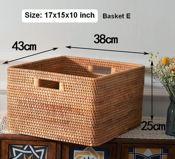Woven Rattan Storage Baskets for Kitchen, Rectangular Storage Basket, Wicker Storage Basket for Clothes, Storage Baskets for Bathroom, Kitchen Storage Basket-Grace Painting Crafts