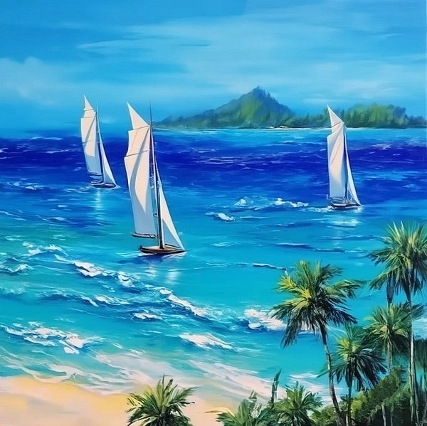 Simple Small Canvas Paintings, Palette Knife Paintings, Sail Boat at Sea, Wave Painting, Easy Seascape Painting Ideas, Original Small Landscape Paintings, Heavy Texture Canvas Art-Grace Painting Crafts