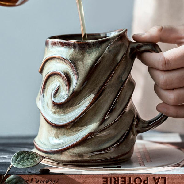 Blue Ceramic Coffee Mug, Stoneware Coffee Mugs, Large Capacity Coffee Cups, Birthday Gifts, Handmade Pottery Coffee Mug-Grace Painting Crafts