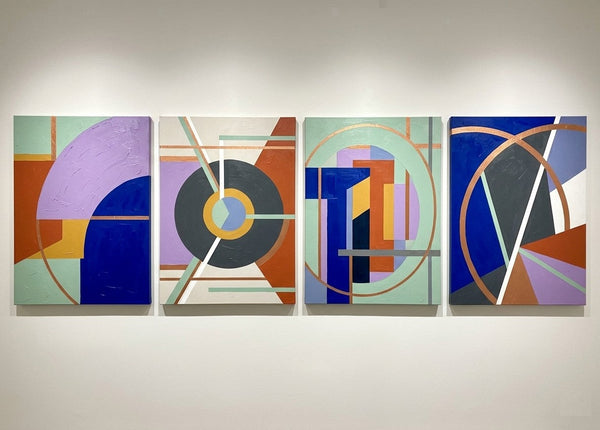 Large Absract Paintings for Modern Living Room, Contemporary Geometric Art, Multi Panel Group Artwork-Grace Painting Crafts