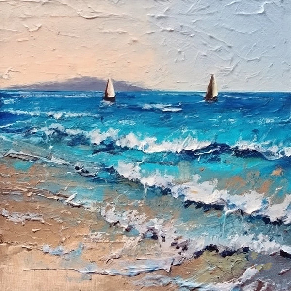 Easy Seascape Painting Ideas, Simple Small Canvas Paintings, Sail Boat at Sea Painting, Simple Modern Art, Original Small Landscape Paintings, Heavy Texture Canvas Art-Grace Painting Crafts