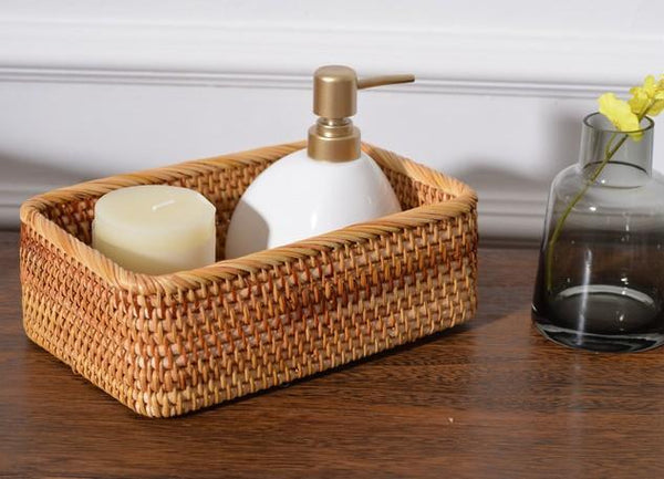 Rectangular Storage Baskets, Storage Baskets for Shelves, Woven Rattan Storage Basket, Kitchen Storage Baskets, Bathroom Storage Baskets-Grace Painting Crafts