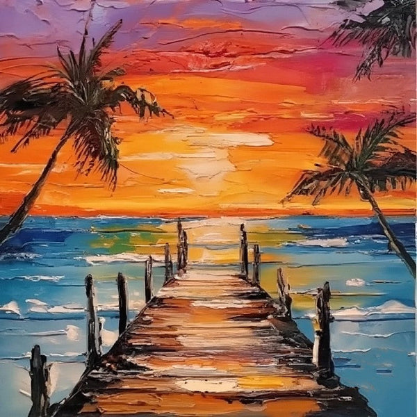 Original Paintings, Small Landscape Paintings, Simple Small Canvas Paintings, Hawaii Seashore Sunset Painting, Heavy Texture Canvas Paintings, Easy Landscape Painting Ideas-Grace Painting Crafts