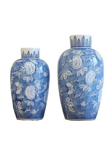 Large Flower Vases on Dining Table, Blue Porcelain Flower Vases, Centerpiece Ceramic Bouquet Vases, Handmade Modern Flower Vase-Grace Painting Crafts