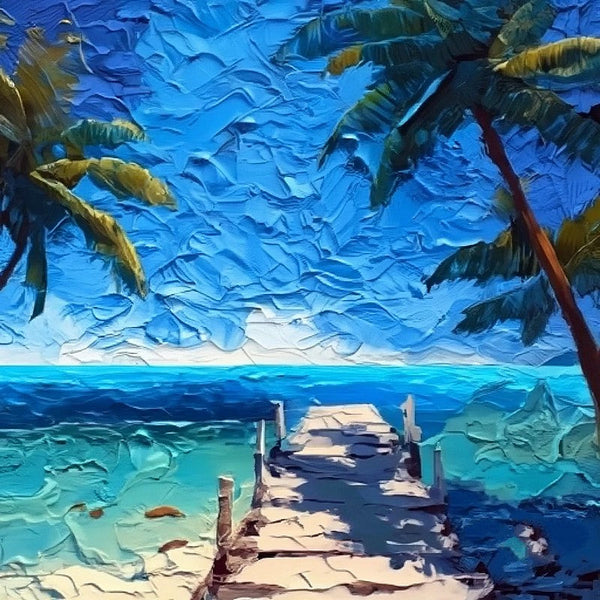 Heavy Texture Canvas Art, Small Palette Knife Oil Paintings, Original Small Landscape Paintings, Florida Seashore Beach Palm Tree Painting, Easy Landscape Painting Ideas, Simple Small Canvas Paintings-Grace Painting Crafts