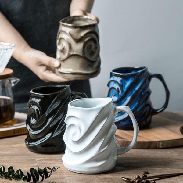 Blue Ceramic Coffee Mug, Stoneware Coffee Mugs, Large Capacity Coffee Cups, Birthday Gifts, Handmade Pottery Coffee Mug-Grace Painting Crafts