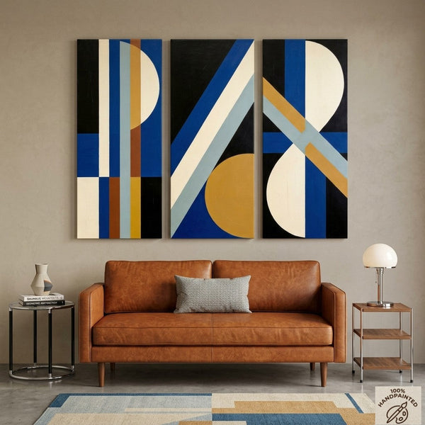 Multi Panel Canvas Art, Oversized Group Paintings, Geometric Abstract Paintings, Modern Paintings for Mid Century Living Room-Grace Painting Crafts