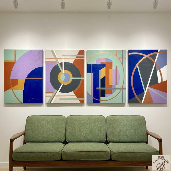 Large Absract Paintings for Modern Living Room, Contemporary Geometric Art, Multi Panel Group Artwork-Grace Painting Crafts