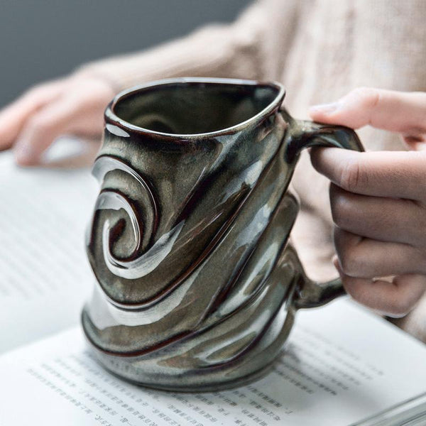Blue Ceramic Coffee Mug, Stoneware Coffee Mugs, Large Capacity Coffee Cups, Birthday Gifts, Handmade Pottery Coffee Mug-Grace Painting Crafts