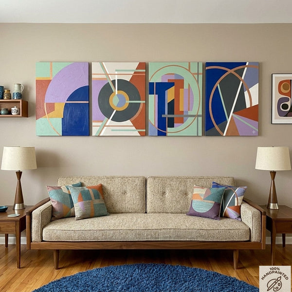 Large Absract Paintings for Modern Living Room, Contemporary Geometric Art, Multi Panel Group Artwork-Grace Painting Crafts