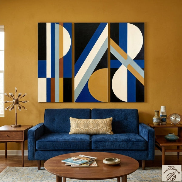 Multi Panel Canvas Art, Oversized Group Paintings, Geometric Abstract Paintings, Modern Paintings for Mid Century Living Room-Grace Painting Crafts