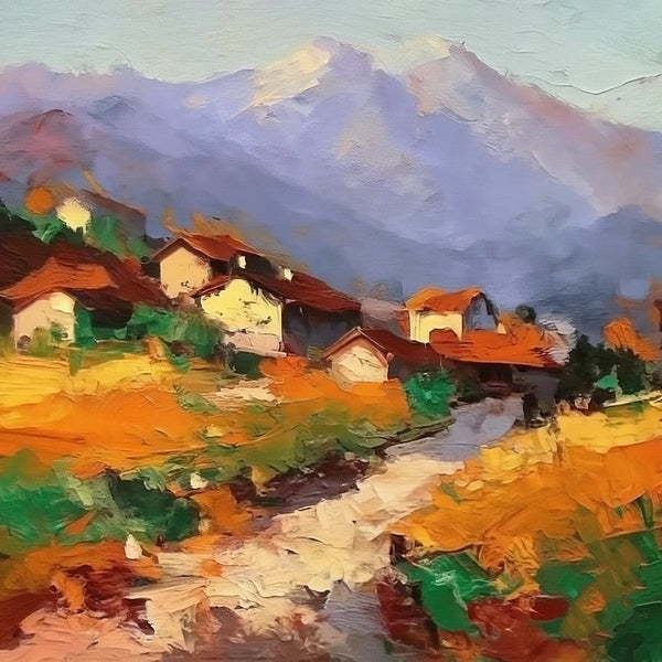 Original Small Landscape Paintings, Hand Painted Canvas Art, Easy Landscape Painting Ideas, Mountain Village Painting, Simple Small Canvas Paintings-Grace Painting Crafts