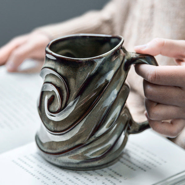 Brown Ceramic Coffee Mug, Stoneware Coffee Mugs, Large Capacity Coffee Cups, Large Handmade Pottery Coffee Mug-Grace Painting Crafts