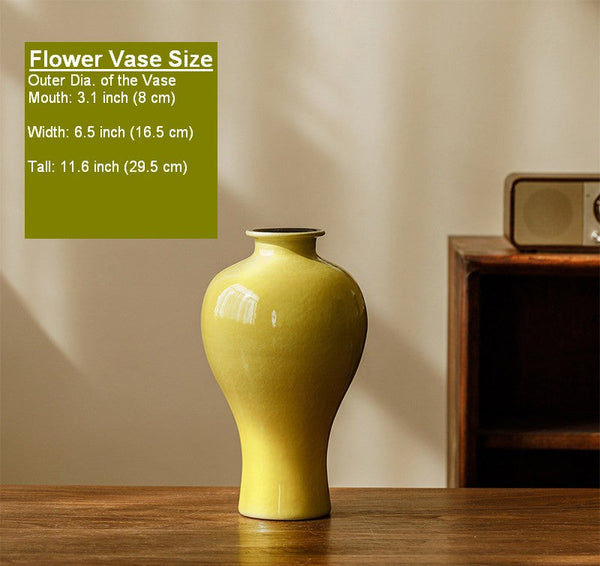 Porcelain Flower Vases, Handmade Water Holding Flower Vase, Yellow Flower Vases on Table, Ceramic Bud Vases-Grace Painting Crafts
