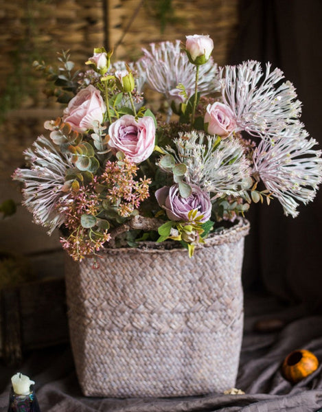 Modern Artificial Flowers for Home Decoration, Rose Flowers, Eucalyptus Globulus, Holly Leaf, Bedroom Flower Arrangement Ideas, Spring Flower Arrangement for Living Room-Grace Painting Crafts